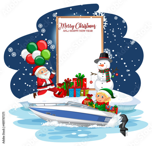 Empty banner with Santa Claus and friends