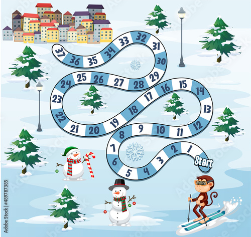 Counting number game template in snow theme