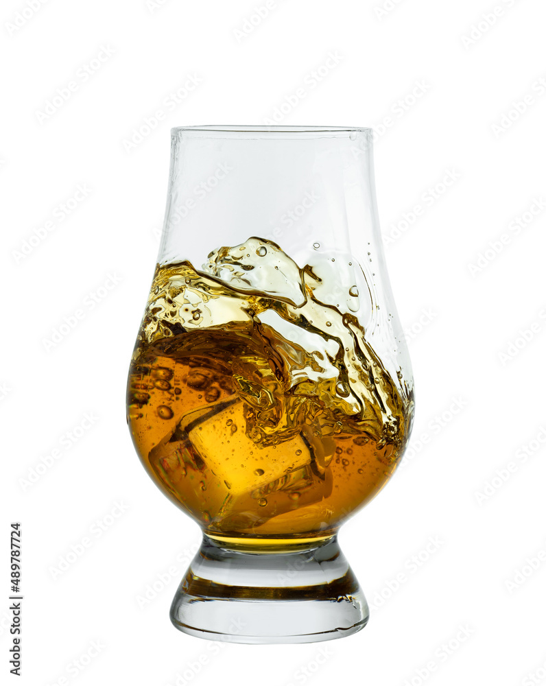 Glass of whiskey with ice isolated on white Glass of whiskey with ice isolated on white
