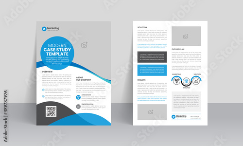 Case study template. Business case study booklet with creative layout. Double side flyer design