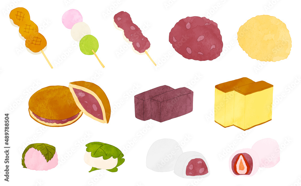 和菓子 イラストセット 水彩風 Stock Vector Adobe Stock