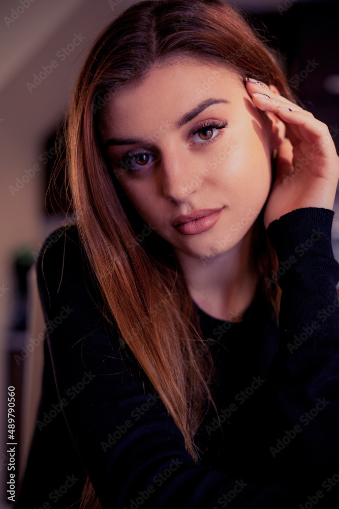 close up portrait of a beauty woman at home