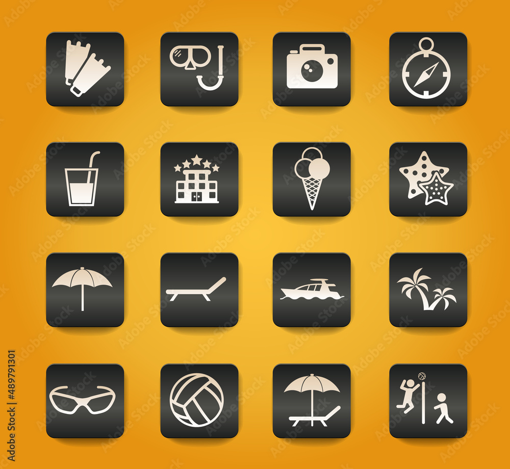 beach icon set beach icon set