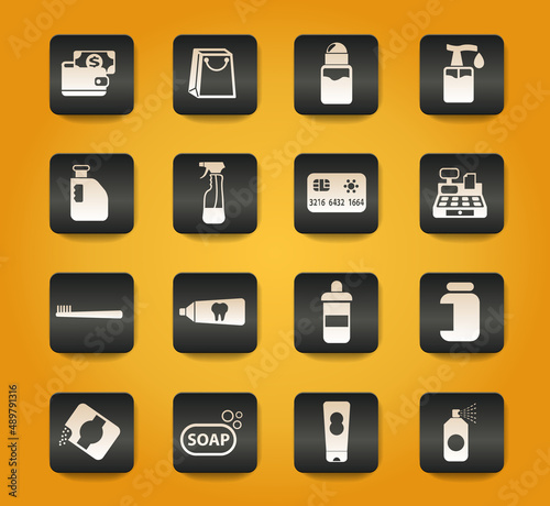 chemicals store icon set