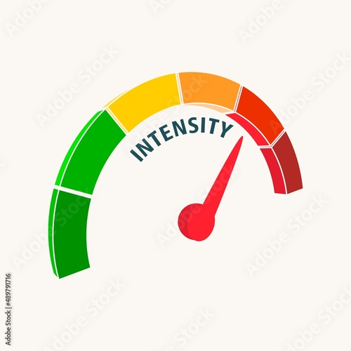 Intensity measuring device with arrow and scale.