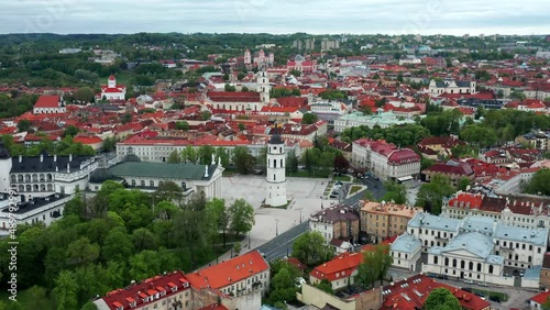 Vilnius Cathedral And Its Bell Tower - Roman Catholic Cathedral In Vilnius Old Town, Lithuania. - aerial photo