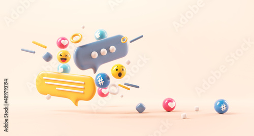Empty background surrounded with social media icon for product design, 3d render. copy space