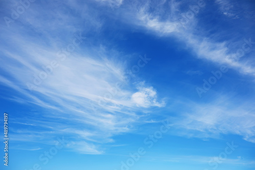 High clouds in the summer sky. Sky background. Meteorological observations of the sky.