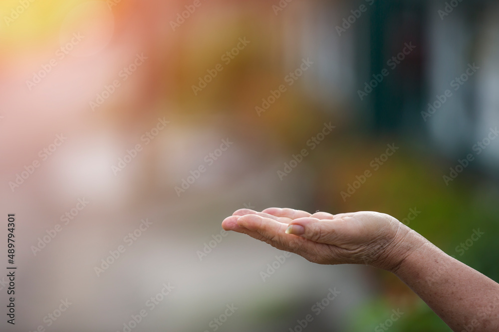 Technology, hand holding with environment Icons over the Network connection on green background