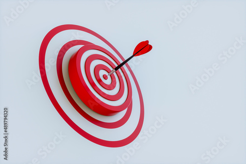 Red darts target aim. Successful shoot. 3d rendering.
