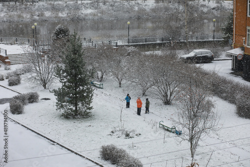 Winter landscape. Fairy-tale beauty of snow-covered streets. Snowfall and cooling in tourist areas.