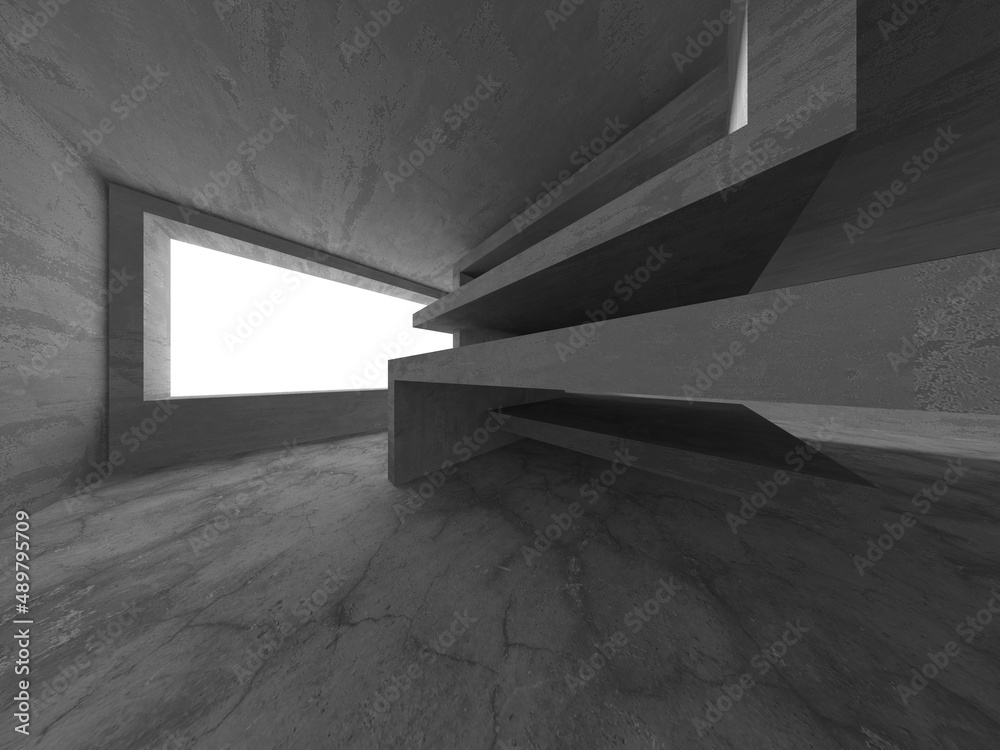 Dark Concrete Wall Architecture. Empty Room