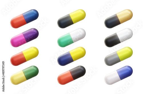 Realistic 3d pills icons collection