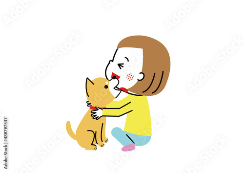 顔をぺろぺろ舐める柴犬と楽しそうな表情の女の子