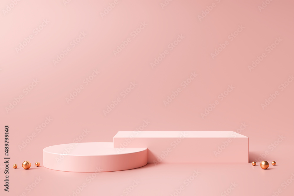 Rose gold cylinder and shape podium minimal product display pedestal background 3D rendering Rose gold cylinder and shape podium minimal product display pedestal background 3D rendering