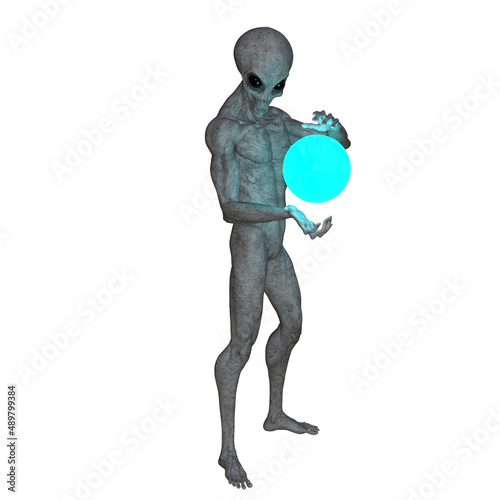 Alien with glow magic spher...