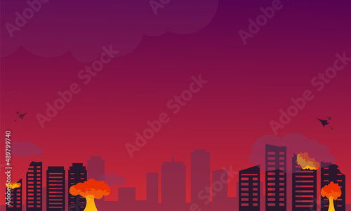 World War lll sign with bad day on city background with copy space