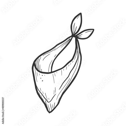 Hand drawn neck bandana element. Comic doodle sketch style. Cowboy, western concept icon. Isolated vector illustration.