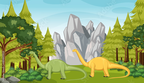 Dinosaur in prehistoric forest scene