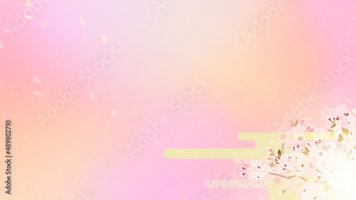 Oriental background material using cherry blossoms and clouds