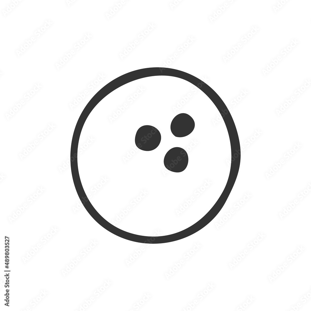Single hand drawn bowling ball. In doodle style, black outline isolated on white background. Cute element for card, social media banner, sticker, decoration kids playroom. Vector illustration