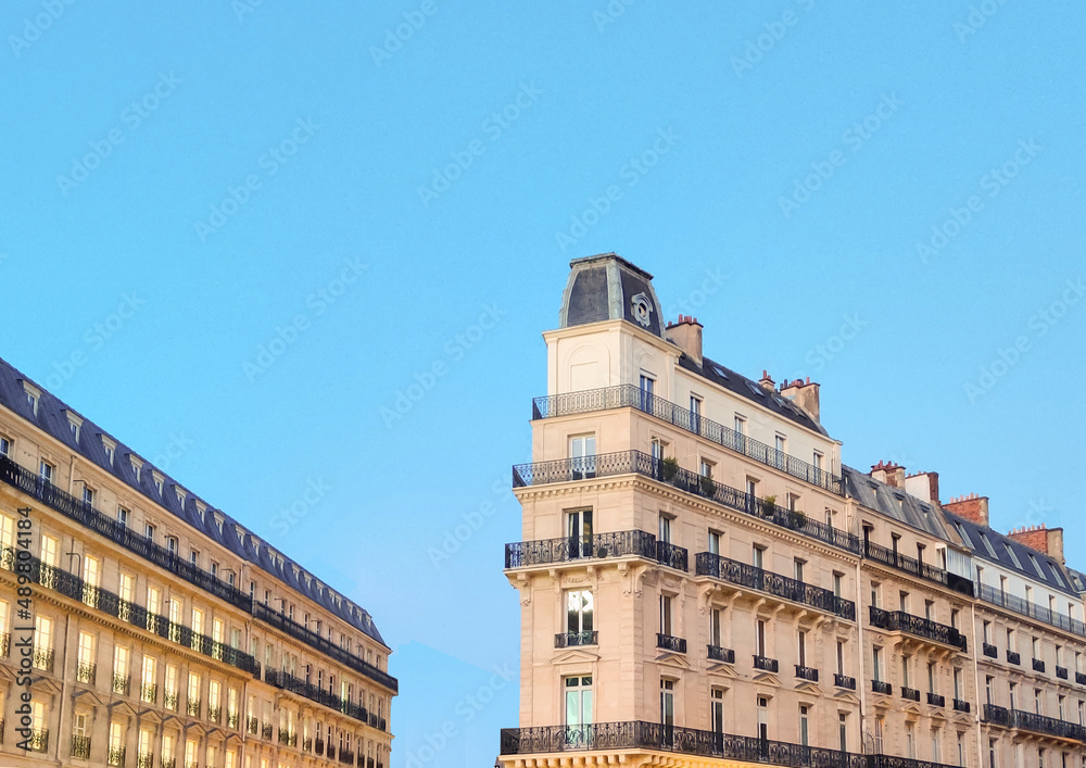 Paris Haussmann Building in blue sky