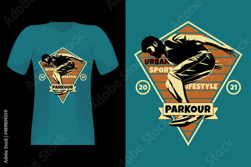 Parkour Urban Lifestyle Silhouette Vintage T-Shirt Design