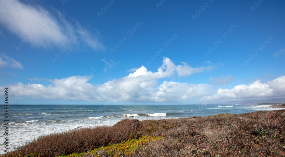 Hill bluff overlooking Pacific coast at Fiscalini Ranch Preserve on the Rugged Central California coastline at Cambria California United States