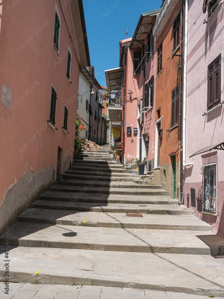 Narrow Street with Ancient Walls in the Village of  Castelpoggio, Carrara - Italy