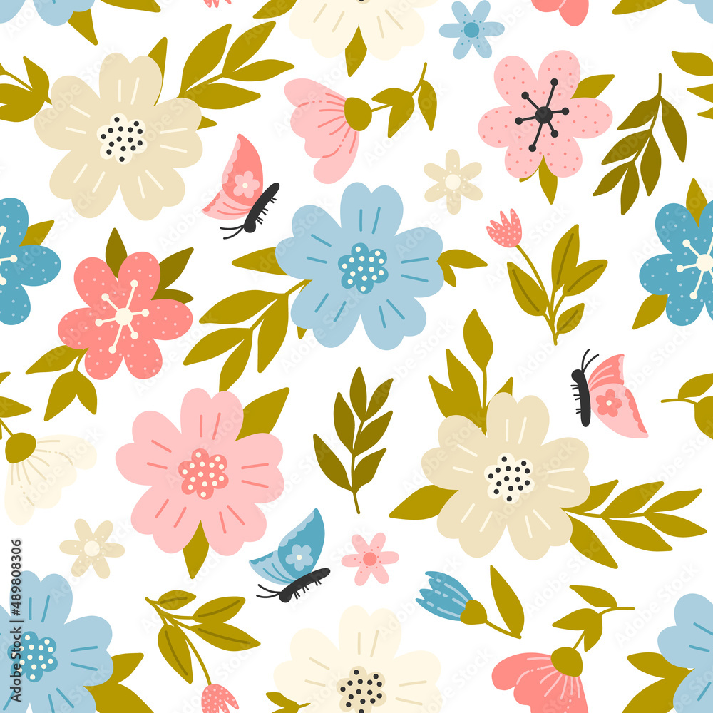 Seamless pattern with flower and butterfly Seamless pattern with flower and butterfly