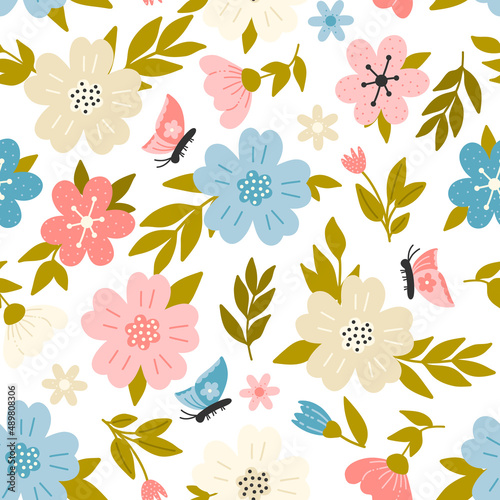 Seamless pattern with flower and butterfly