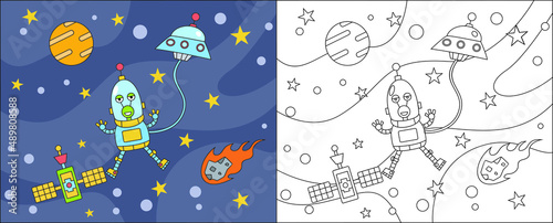 Fototapeta Naklejka Na Ścianę i Meble -  coloring page cartoon alien.Educational game for kids