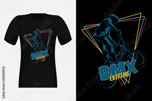 Bmx Extreme Silhouette Vintage T-Shirt Design Illustration