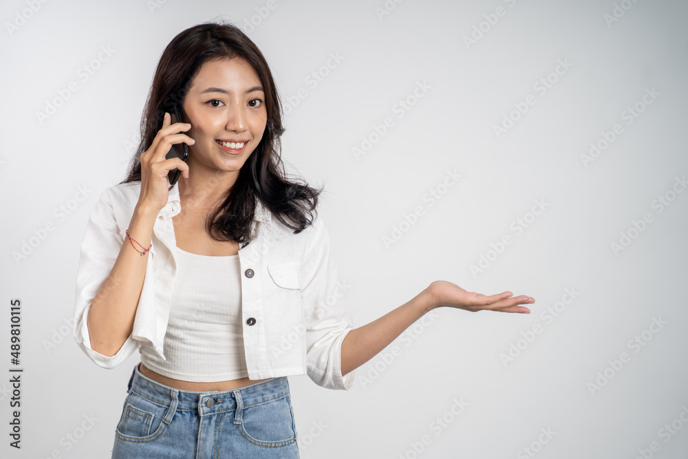 woman make a call with hand gesture presenting woman make a call with hand gesture presenting
