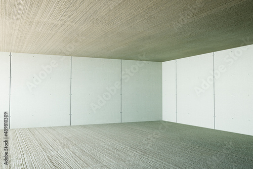 Three dimensional render of corner of unfurnished room photo