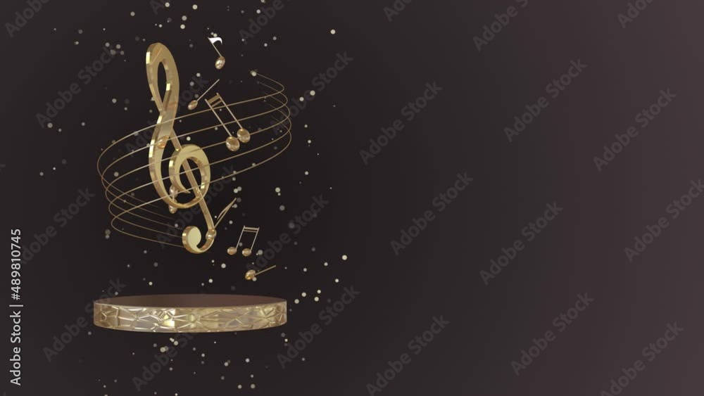 Music Background with treble clef and musical notes, loop animation 3D