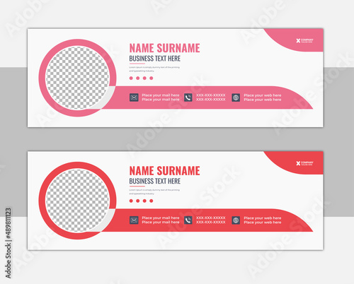 Email signature template design. Corporate, Modern & Professional Email Signature. Flat multipurpose business email signatures with author photo place vector banner.
