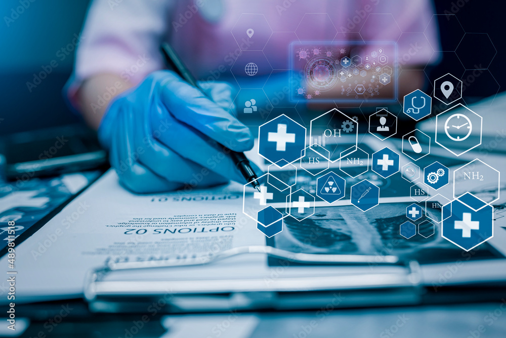 Medical technology and futuristic concept. Doctor hologram modern virtual screen interface. Medical technology and futuristic concept. Doctor hologram modern virtual screen interface.
