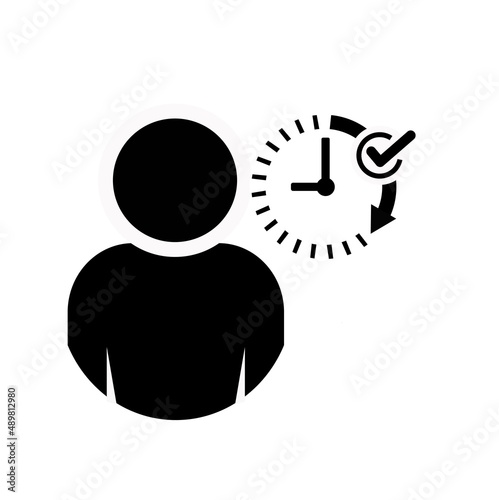 Employee attendance icon, job ontime vector design. Human avatar with wall clock displaying employee schedule icon. Employee attendance concept icon