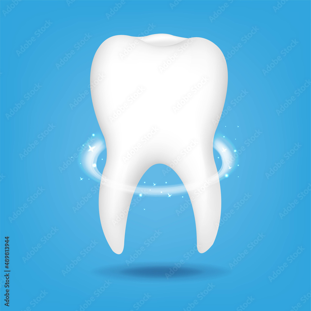 White Tooth With Blue Backround And Stars With Gradient Mesh, Vector Illustration White Tooth With Blue Backround And Stars With Gradient Mesh, Vector Illustration