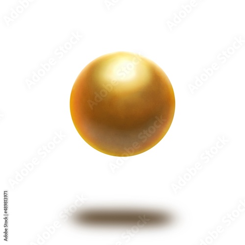 白背景の宙に浮いた金属の球体　金色