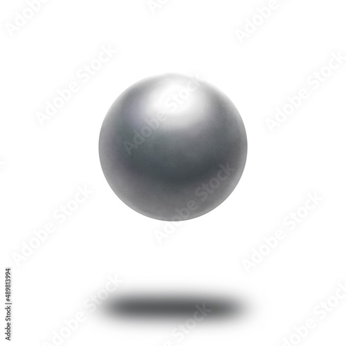 白背景の宙に浮いた金属の球体 銀色