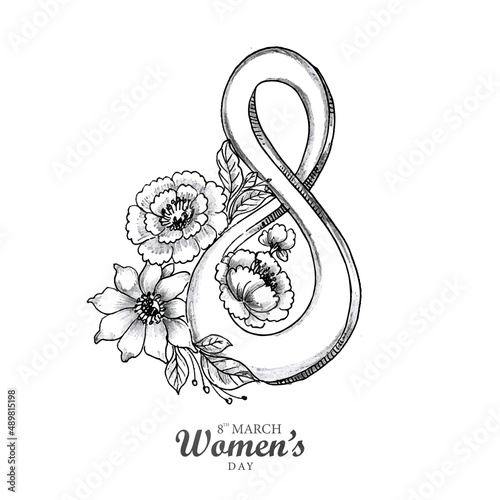 Hand draw International womens day sketch card design