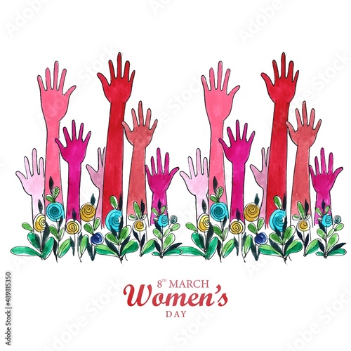 .Beautiful womens hands showing in happy womens day card design