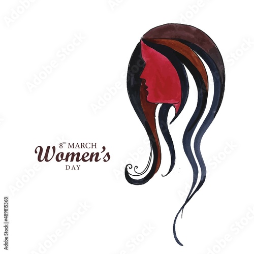 Beautiful face of lady in happy women's day card background