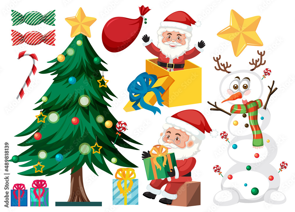 Christmas set with tree and decorations Christmas set with tree and decorations
