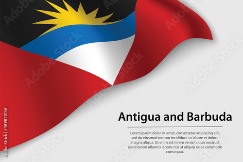 Wave flag of Antigua and Barbuda on white background. Banner or ribbon vector template