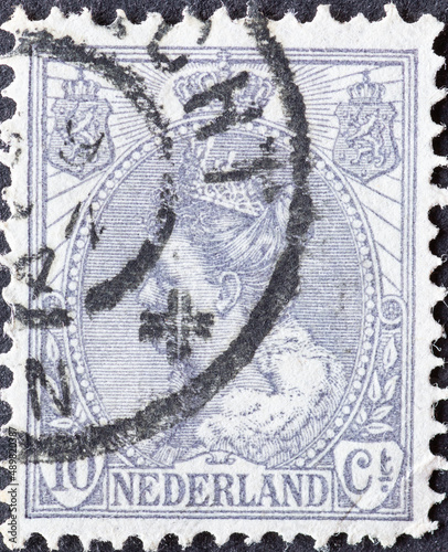 Netherlands - circa 1899 a postage stamp from the Netherlands , showing a portrait of Queen Wilhelmina (1880-1962) photo