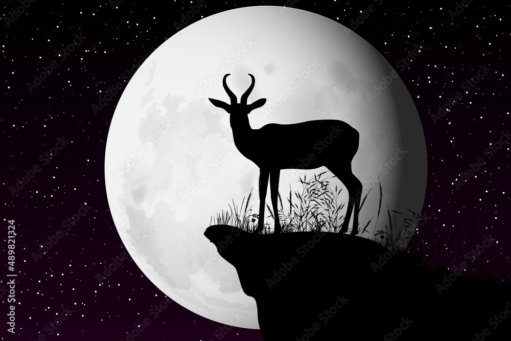 cute antelope and moon silhouette illustration cute antelope and moon silhouette illustration