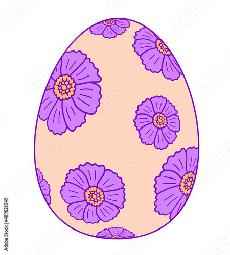 Easter egg with flower pattern. Happy easter day. Vector illustration